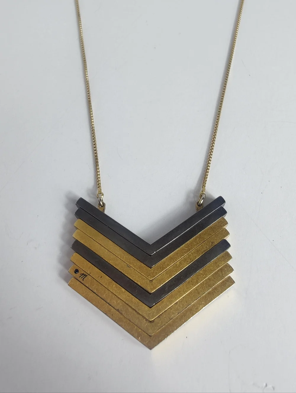 Madewell Chevron Arrow Statement Necklace Gold Tone Layered Geometric Adjustable - Picture 3 of 9